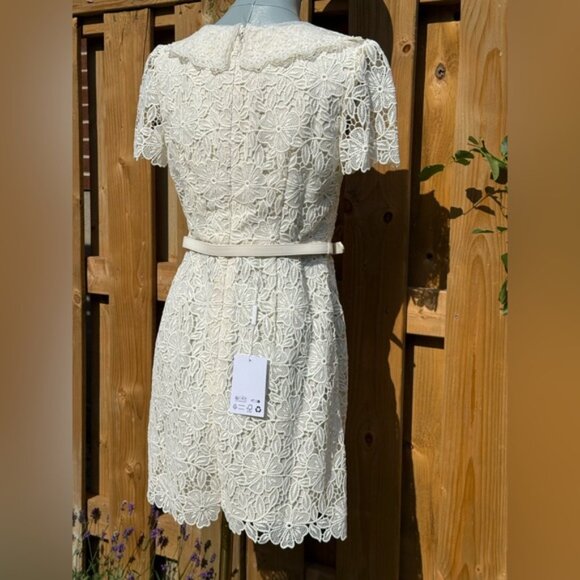 🆕 SELF-PORTRAIT 🧿 NWT Cream Guipure Lace Belted Mini Dress, Sz UK 10 US 6 - Picture 10 of 16